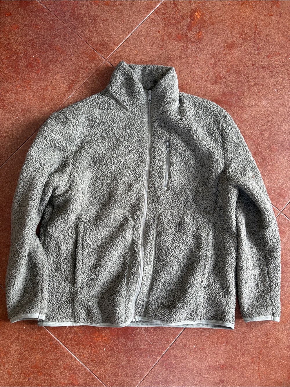 girlfriend collective sage green Sherpa Fleece Full-Zip Jacket